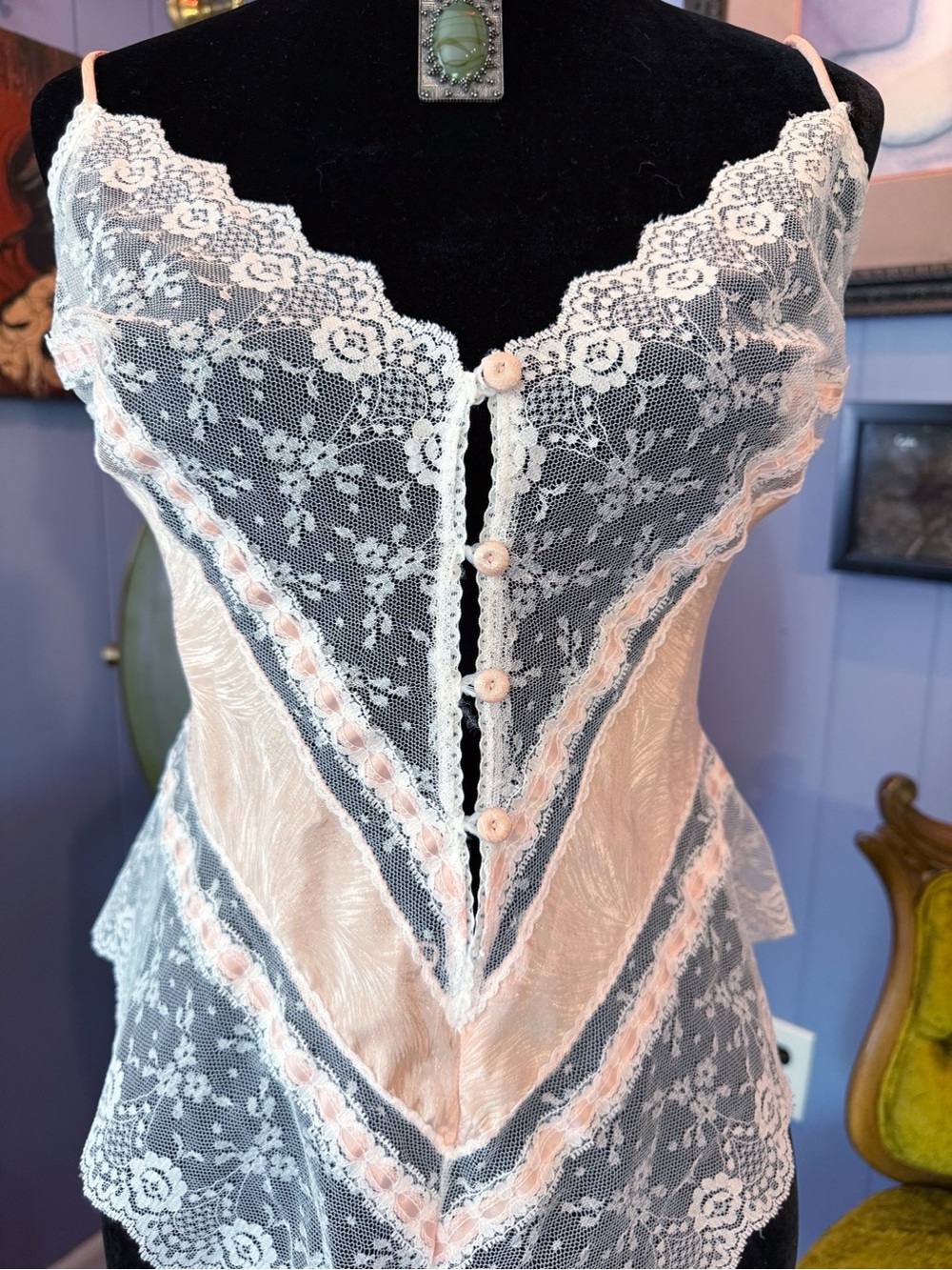 NWT Vintage 70s/80s Lace And Satin Bodysuit Teddy Size L - Picture 4 of 8